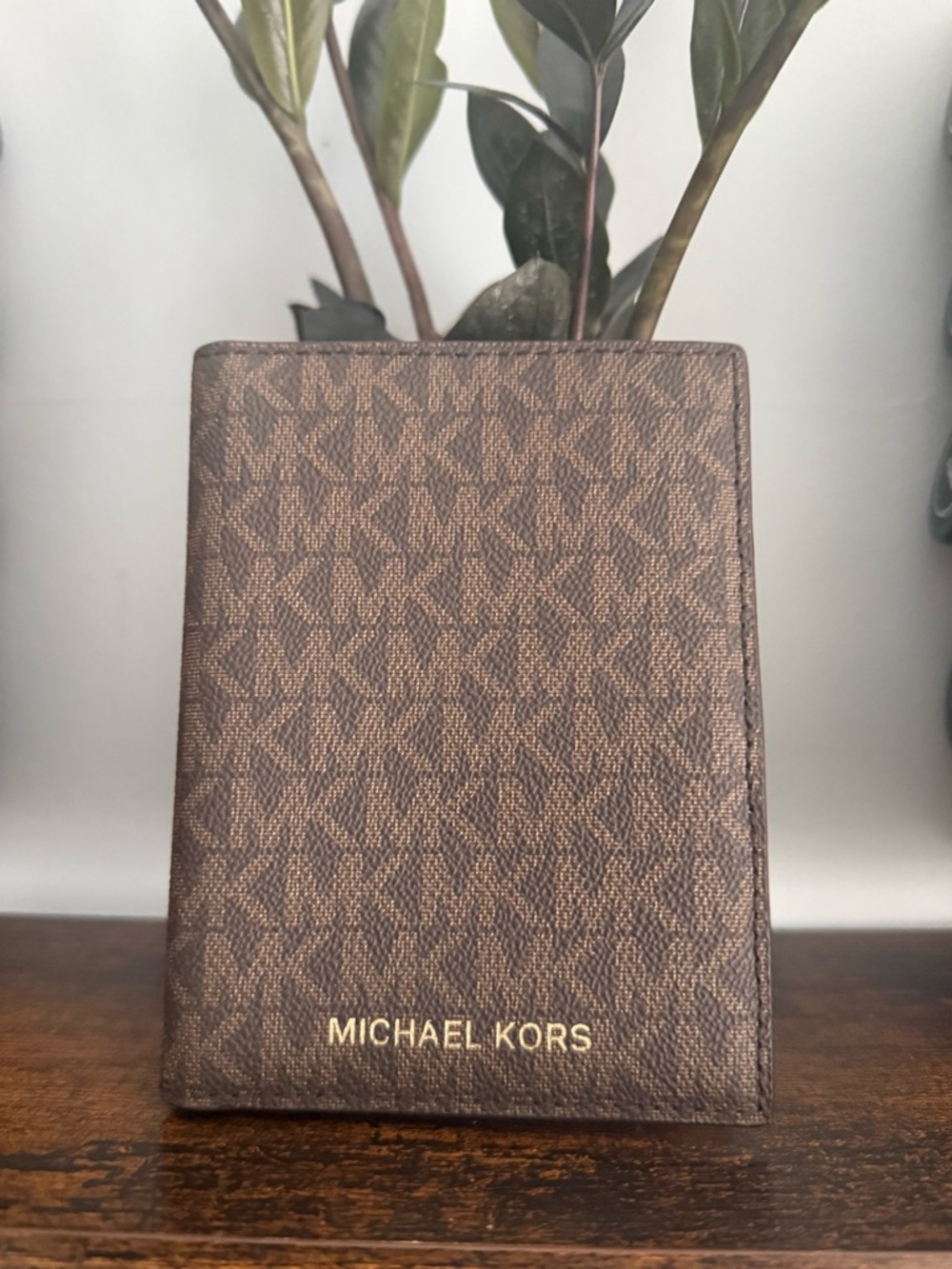 Michael Kors Brown/Tan Signature MK Passport Holder